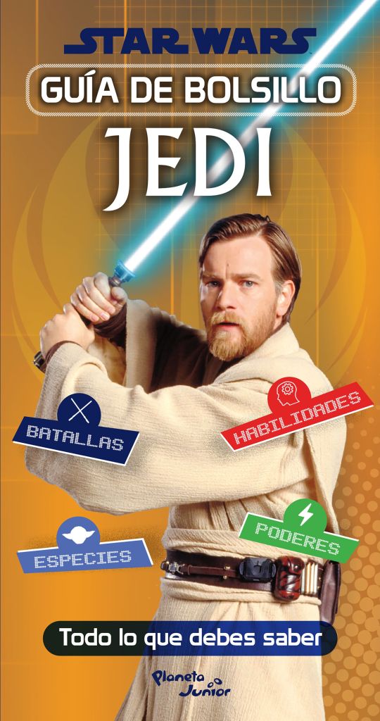 Portada de "Guía de Bolsillo Jedi" de Catherine Saunders, mostrando a Obi-Wan Kenobi blandiendo su sable azul.
