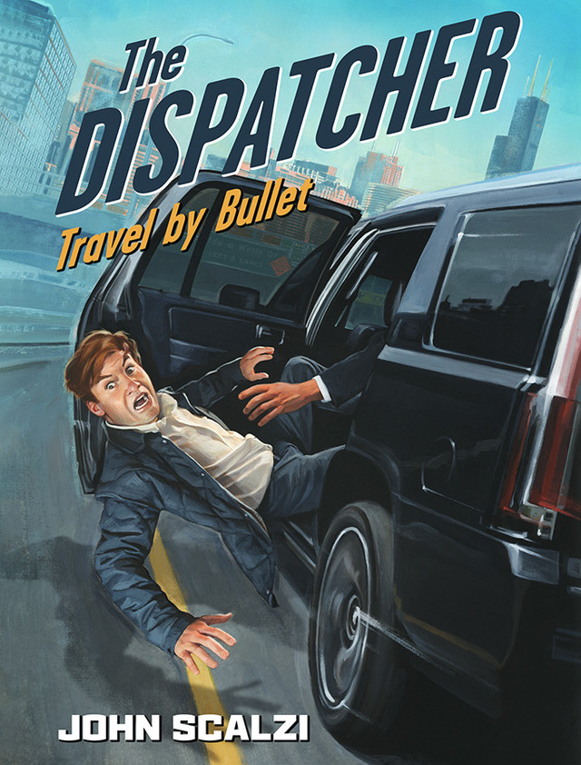 Cover for "The Dispatcher: Travel by Bullet", showing Mason Schilling being thrown out of an SUV.
